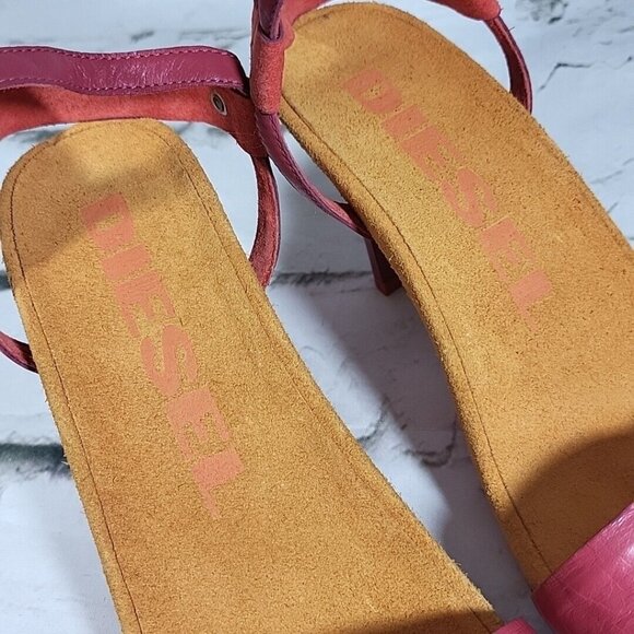 Y2K Diesel Astro Leather Pumps Ankle Strap Heels Sz 6 Orange Pink RARE NEW NOS - Picture 6 of 12